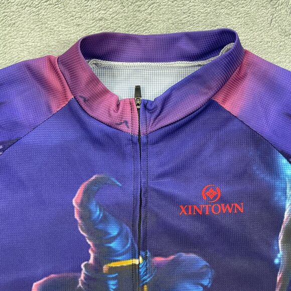 Xintown Cycling Jersey Men Large Purple Blu Graphic Print Raglan Sleeve Full Zip - Picture 3 of 8